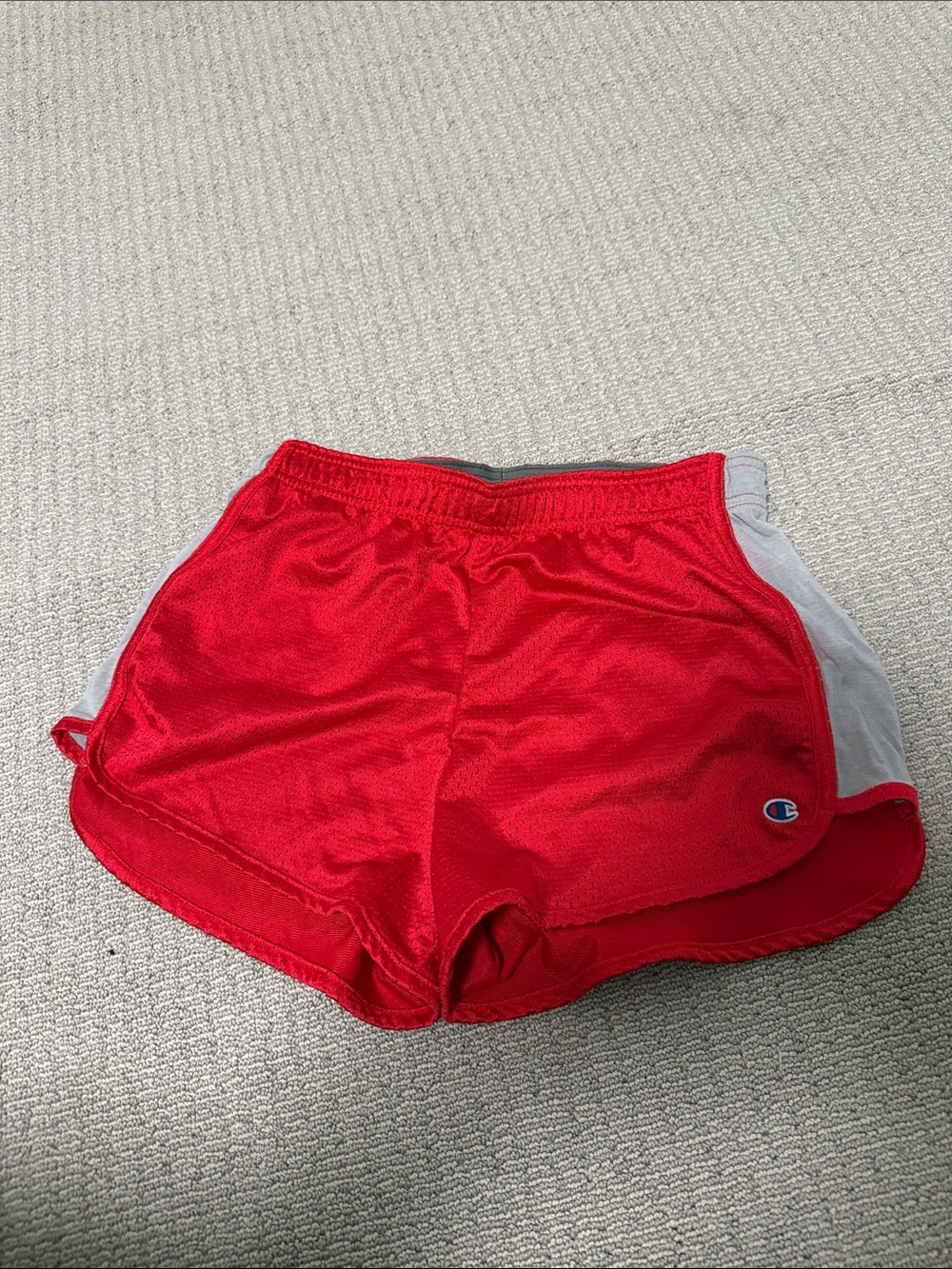 Champion Women's Red Running Shorts with Light Gray Panels